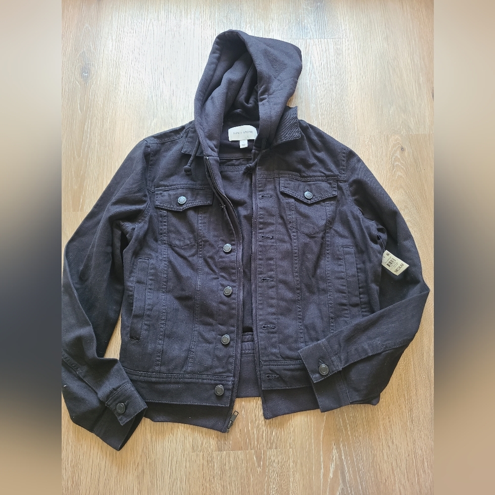 Sun & Stone Denim Jacket Black Coal Wash Men Size Medium New With Tags